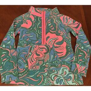 Lilly Pulitzer S Pink Floral Skipper 1/4 Zip Kangaroo Pocket Pullover Jacket